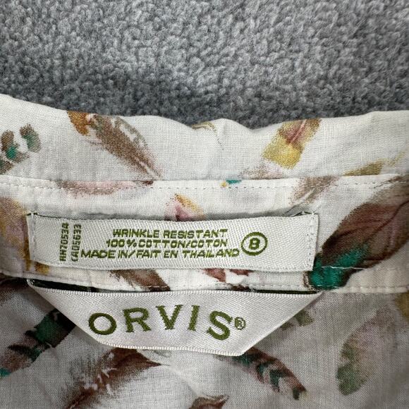 Orvis Feather Print Button Down Shirt Women's 8 Cotton Wrinkle Resistant - Picture 4 of 7